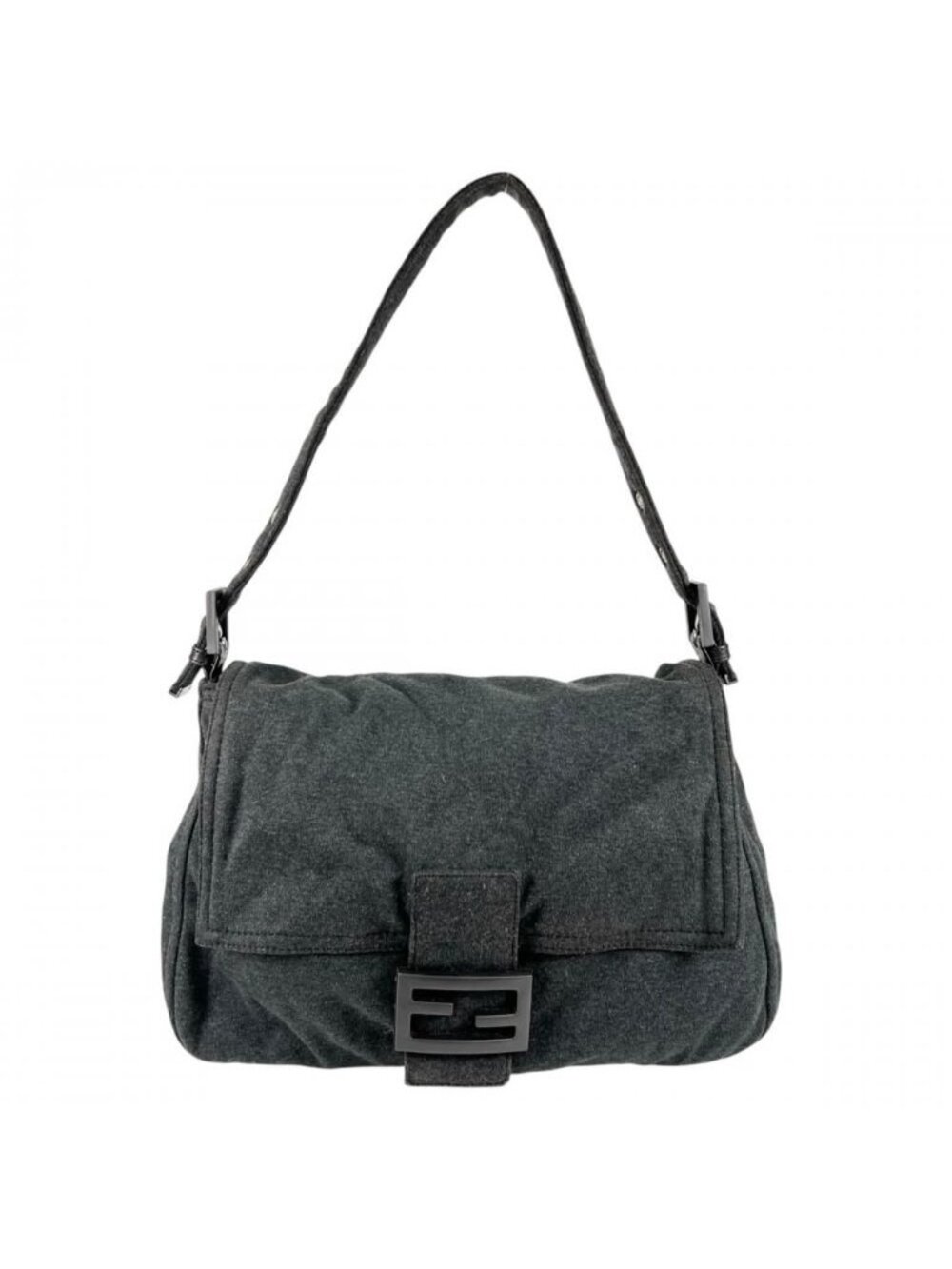 Fendi Shoulder Bag Mamma Baguette Cotton Jersey Gray Black Silver